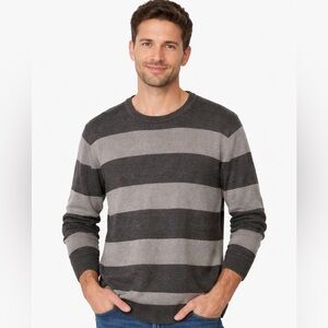 Sonoma Mens Fitted Large Long Sleeve Gray Striped Sweater Cotton Practical